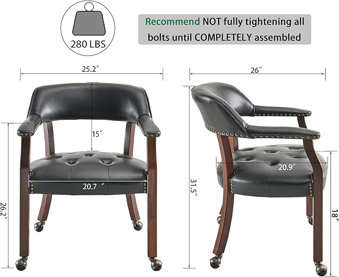 MODERION Dinning Chairs with Solid Wood Legs, Boss Caption's Chairs, Office Desk Chairs with Wheels, Classic Swivel Accent Chairs