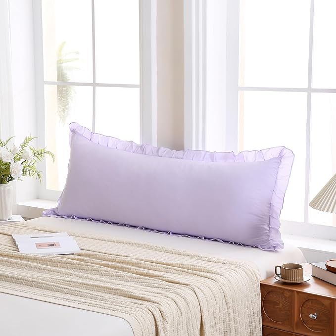 Merryword Lilac Purple Body Pillow Cover 20x54inches Long Pillowcase Ruffled Pillowcases Shabby Chic Ruffled Fringe Decor Body Ruffled Pillow Sham Cute Pillowcase