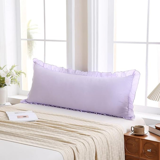 Merryword Lilac Purple Body Pillow Cover 20x54inches Long Pillowcase Ruffled Pillowcases Shabby Chic Ruffled Fringe Decor Body Ruffled Pillow Sham Cute Pillowcase