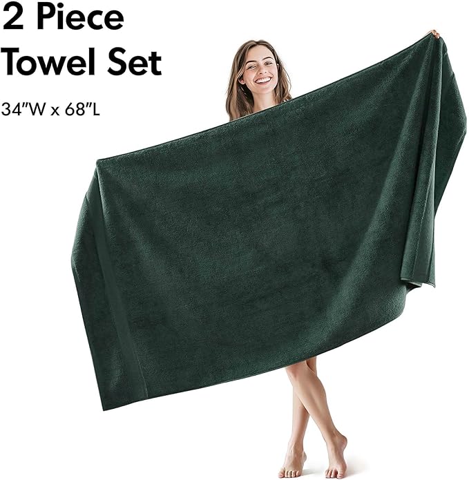 Madison Park 800GSM Bath Sheet Towel Oversized 34" x 68" 2 Pack 100% Cotton Bath Towel Set Highly Absorbent Hotel Spa Quality for Bathroom, Dark Green