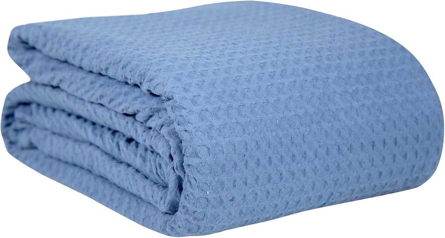 HILLFAIR 100% Combed Cotton Blanket–102x108 Inch California King Size Bed Blankets– Warm Soft All Season Breathable Blankets– Extra Large Oversized California King Blanket- Sky Blue Cotton Blankets