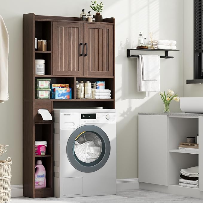 Over The Toilet Storage Cabinet, Farmhouse Storage Cabinet Over Toilet with Barn Door，Home Space-Saving Toilet Rack, for Bathroom, Restroom, Laundry