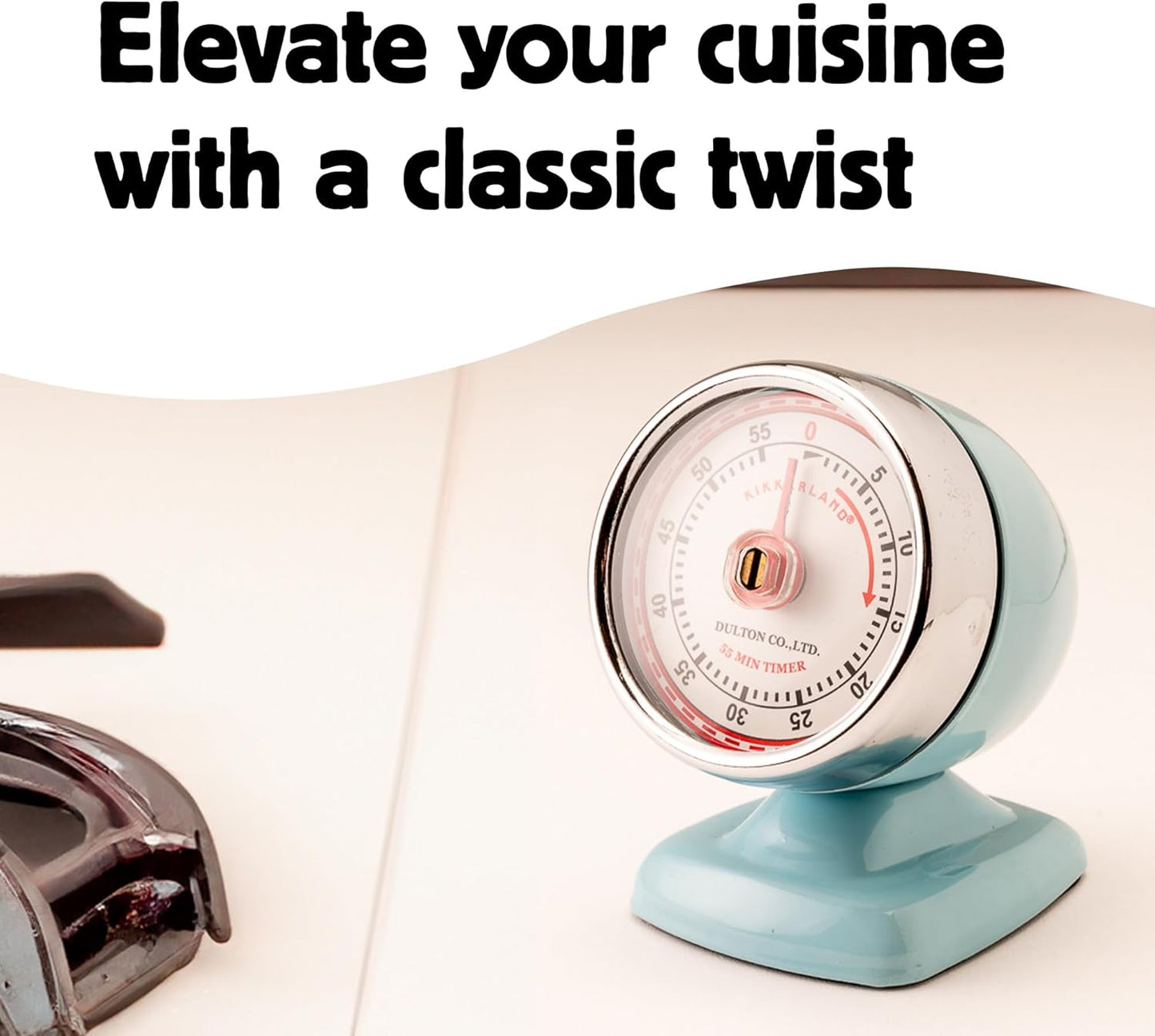 Kikkerland Vintage Streamline Timer – Retro Decor for Home & Kitchen – Windup Timekeeper in Blue