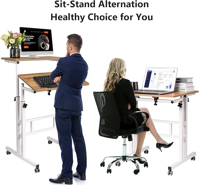 Hadulcet Standing Desk for Walking Pad, Small Portable Standing Desk Adjustable, Rolling Computer Cart, Walking Pad Stand on Wheels, Stand Up Table for Over Treadmill & Drawing, Vintage Oak