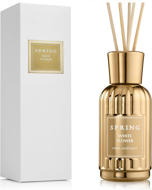 SPRING Fragrance Reed Diffuser Set | 6.1 oz (180ml) | Fragrance Made in France | Home Décor | Scented Aromatic Oil | Room Air Freshener White Flower | Lily, Jasmine, Lily of The Valley and Tuberose