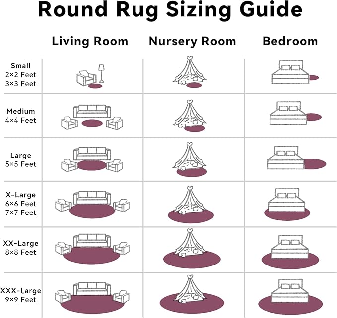 OLANLY Burgundy Round Rugs for Bedroom - Machine Washable, 9 ft Circle Area Rugs for Living Room, Soft and Fluffy Shaggy Carpet for Teen Girls and Boys, Nursery Rooms, Dorms, Home Decor Aesthetic