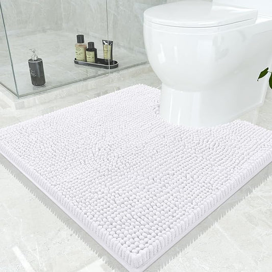 Smiry Luxury Chenille Toilet Rugs U-Shaped 24x24, Soft Absorbent Non-Slip Contour Bathroom Rugs for Toilet, Machine Washable Contoured Bath Mats, White