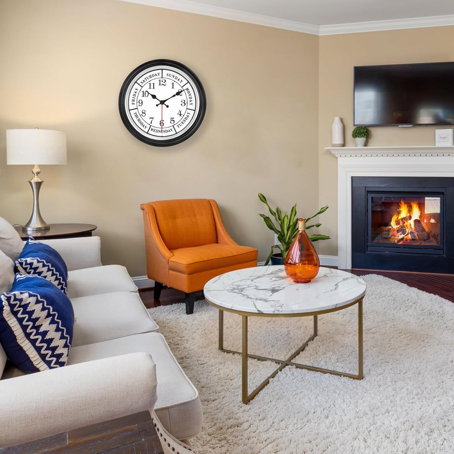 45MinST 12 Inches Retro Wall Clock,Day of The Week Wall Clock,Calendar Day Clock,Silent Non Ticking Battery Operated Movement(Silver)