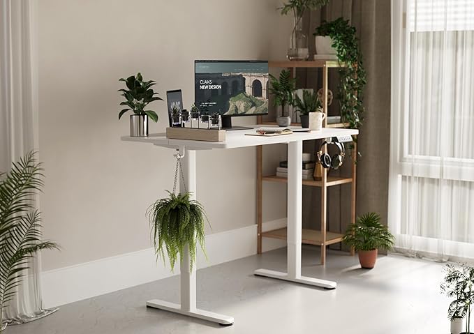 Claiks Electric Standing Desk, Adjustable Height Stand up Desk, 40x24 Inches Sit Stand Home Office Desk with Splice Board, White Frame/White Top
