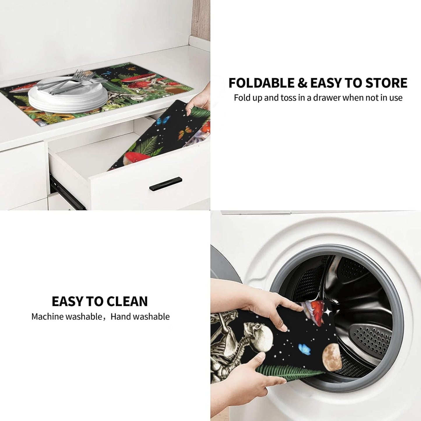 Red Mushroom Skull Dish Drying Mat 18x24 For Kitchen Counter Absorbent Microfiber Dishes Pad Dish Drainer Rack Mats Fast Dry Kitchen Accessories