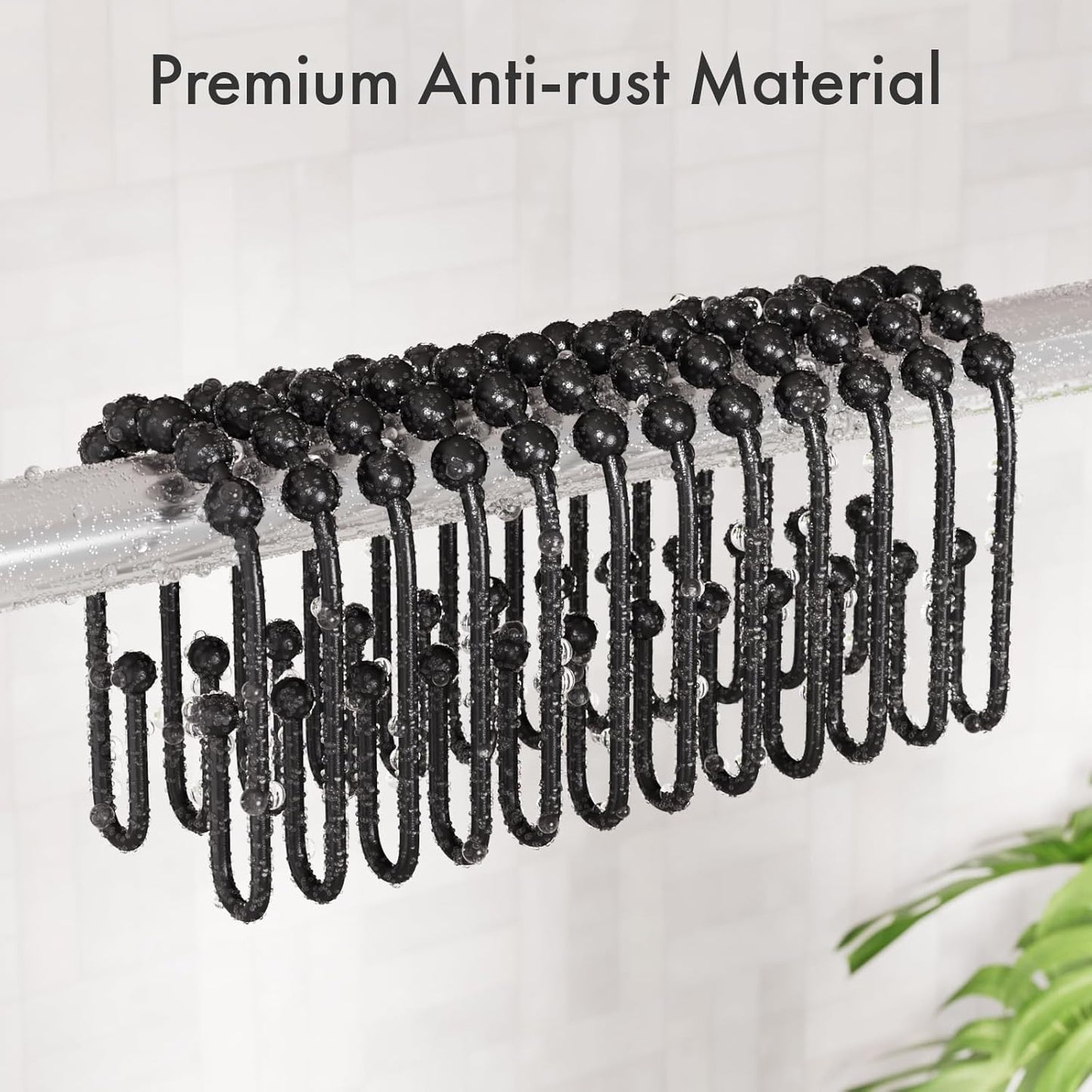 AmazerBath Black Shower Curtain Hooks, Shower Curtain Rings Rust Proof Non-Slip Double Shower Curtain Hooks for Shower Curtain, Sturdy Metal Shower Hooks Rings for Bathroom Shower Rod Hooks 24Pcs
