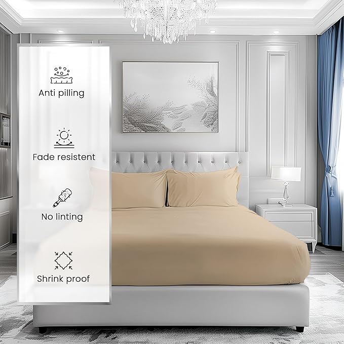 100% Cotton Queen Sheet Set - 1000 Thread Count Deep Pocket Sheets Queen Size, Luxury Hotel Collection Sheets, Soft & Comfy Machine Washable - Taupe
