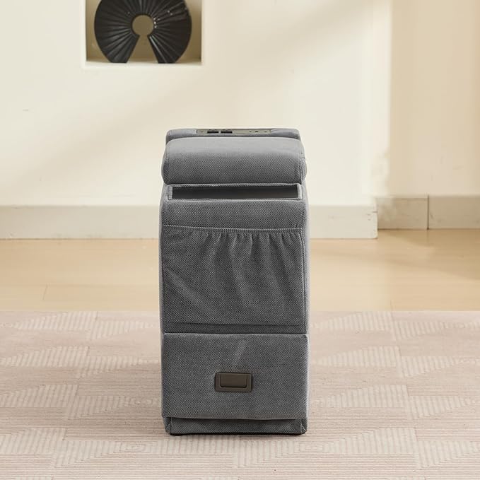 Recliner Side Table for Power Recliner Chair, Home Theater Seating Electric Recliing Sofa with Massage & Heat, Cup Holder, USB Port, LED Ambient Light, Storage (Grey, Console Table Only)