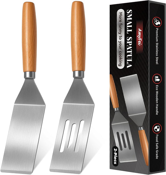 Small Spatula,Stainless Steel Spatula,Metal Spatula for Cooking with Heat Resistant Handle,Metal Spatulas for kitchen use for Pancakes、Lasagna、Brownies、Cake and Cookie (2 PCS)