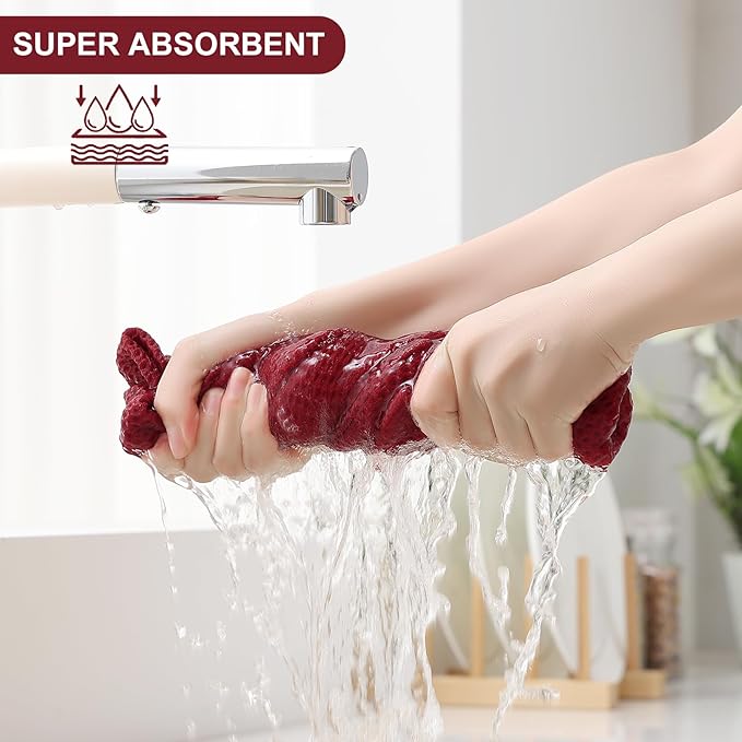 Homaxy 100% Cotton Kitchen Towels and Dishcloths Set, 12 x 12 Inches and 13 x 28 Inches, Set of 8 Bulk Kitchen Towels Set, Ultra Soft Absorbent Dish Cloths for Washing Dishes, Burgundy