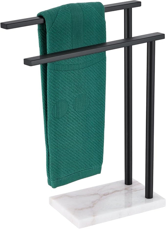 Towel Racks Matte Black Free Standing 2-Tier Hand Towel Holder for Bathroom Vanity Countertop with Thicken Steady Marble Base, Stainless Steel AN7003MB