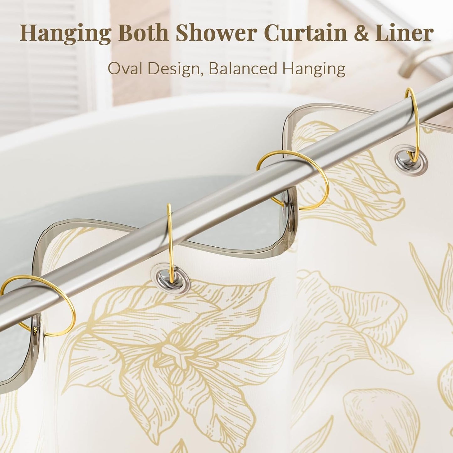 Shower Curtain Rings, Shower Curtain Hooks Rust Proof Shower Rings for Curtain, Glide Smoothly Metal Gold Shower Hooks for Shower Curtain and Rod, 12 Pcs Snap Joint Shower Curtain Clips