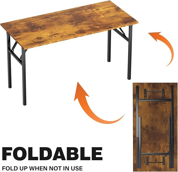 DlandHome Folding Table Computer Desk Workstation Table Conference Table Home Office Desk, Fully Assembled (47 Inches, Retro)