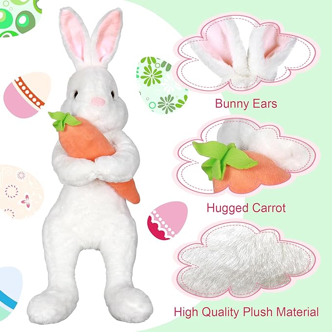 Easter Bunny Tree Topper Decorations,Spring Plush Rabbit Hugged Carrot for Tree Basket Stuffers Holiday Home Party Supplies Decor White