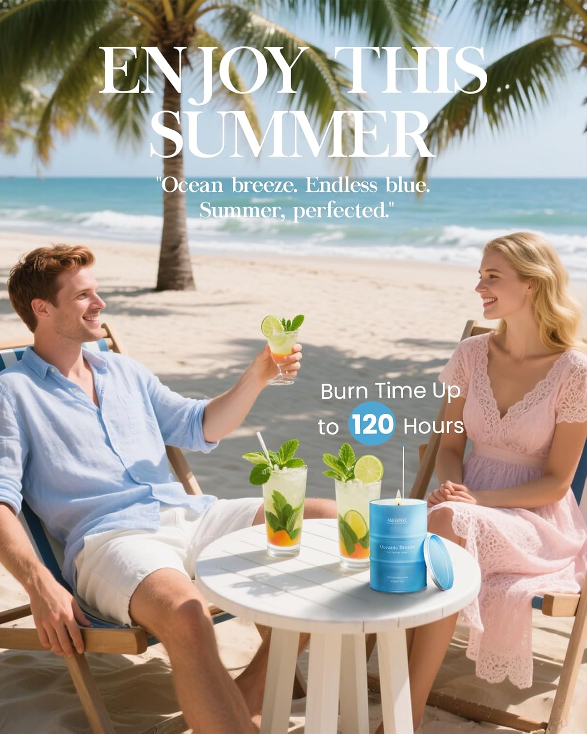 M&SENSE Oceanic Breeze Scented Candles Large Summer Candle, Beach Soy Candles 21.2oz 120 Hour Slow Burning,Aromatherapy Candle for Stress Relief Meditation Relaxing
