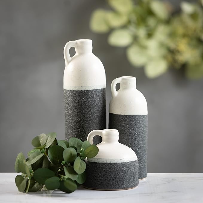 Sullivans Jug Vase Set, Two Tone White and Grey Texture Farmhouse Decor for Your Kitchen, Bedroom, Office, Living Room, & Bathroom, Coffee Table Decor, Aesthetic Centerpiece Decorations (CM2945)