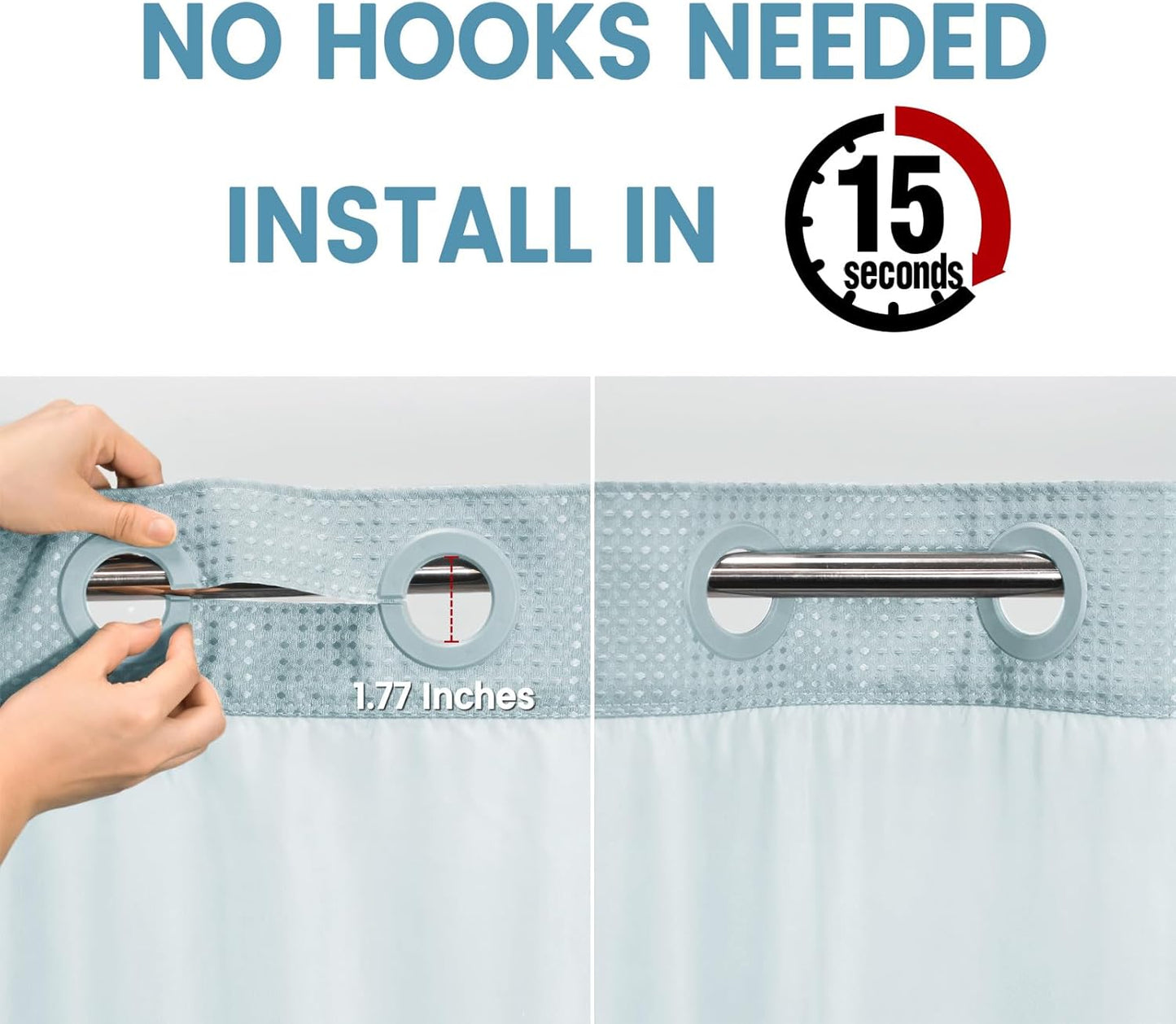 Fog Blue No Hook Shower Curtain with Snap in Liner,230GSM Waffle Weave Shower Curtains for Bathroom,71W x 74H