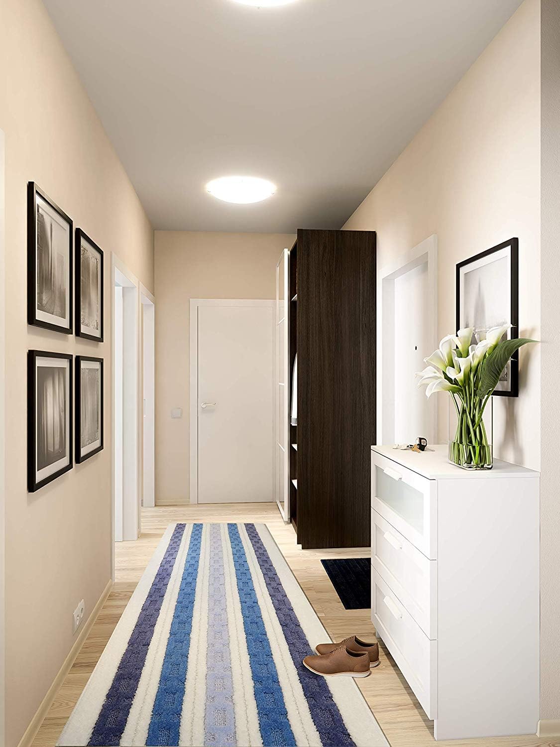 Custom Length Hallway Runner Rug,Slip Resistant,Chain Blue, 26 Inch X 6 feet, Sold and Priced Per Foot