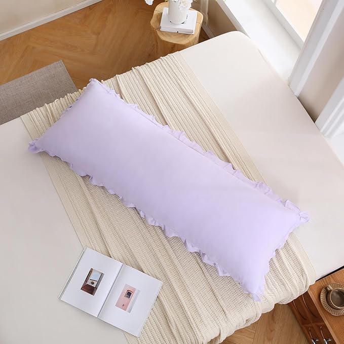 Merryword Lilac Purple Body Pillow Cover 20x54inches Long Pillowcase Ruffled Pillowcases Shabby Chic Ruffled Fringe Decor Body Ruffled Pillow Sham Cute Pillowcase