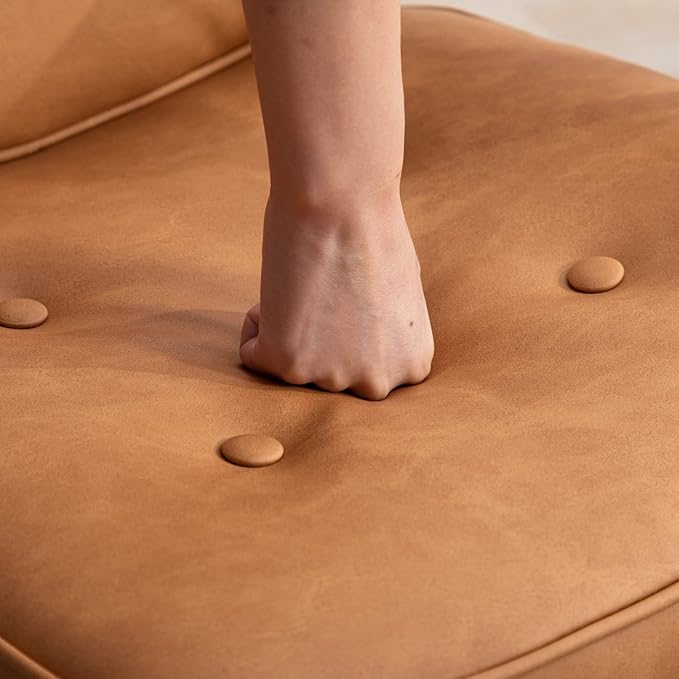 LukeAlon Adjustable Pu Leather Office Chair, Comfy 360° Swivel Task Chair with Armrest Modern Thickened Seat Desk Chair Tiltable Computer Chair with Button Tufted for Home Office, Light Brown