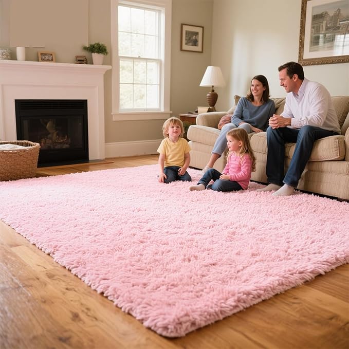 Pink Rug for Girls Bedroom, 5x7 Fluffy Area Rugs for Kids Playroom, Furry Carpet for Nursery Room, Shaggy Rug for Teen Living Room, Thick Fuzzy Plush Rug for Dorm, Cute Room Decor for Baby