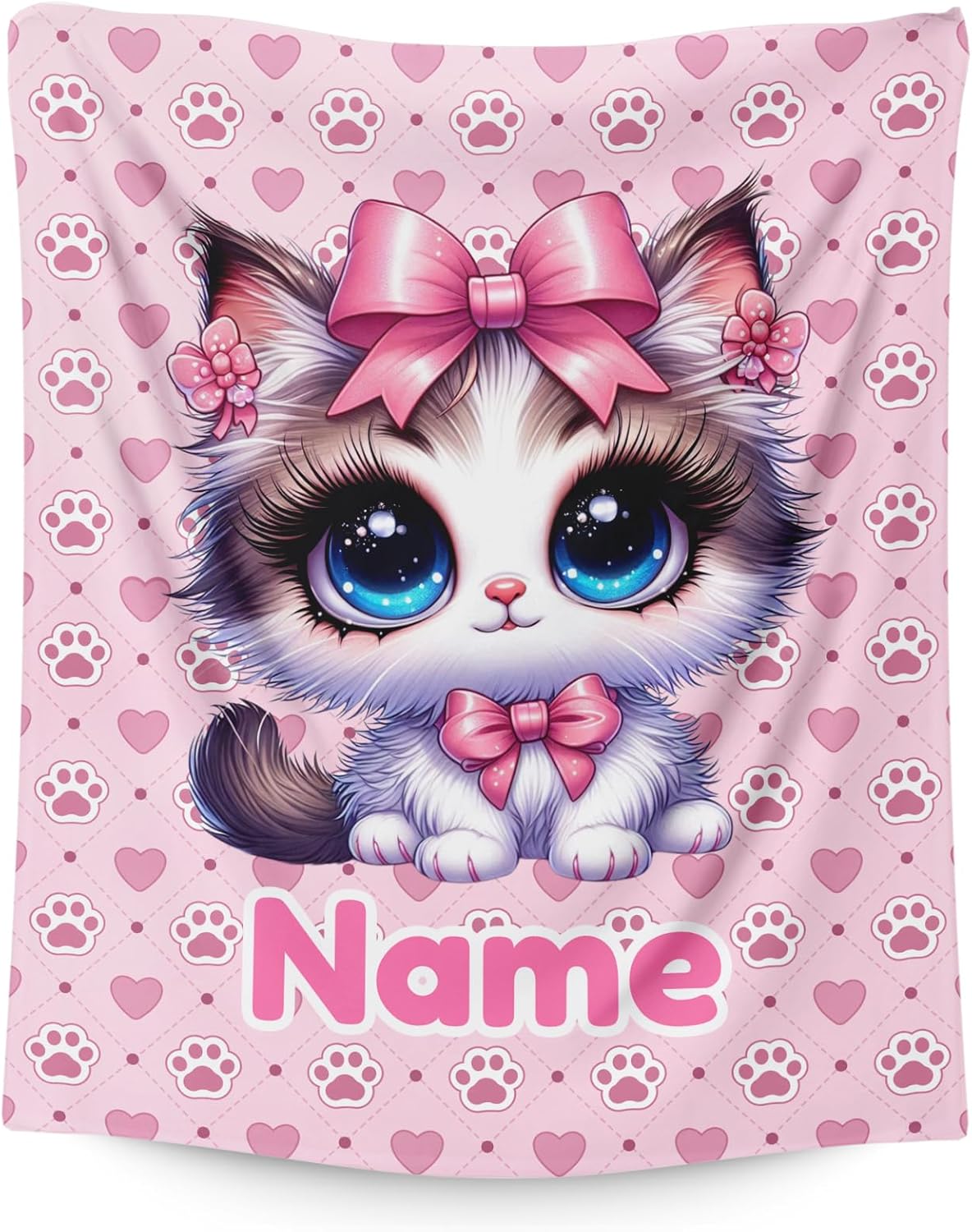 Kids Throw Blanket Personalized Cat Blanket for Girls Women, Soft Warm Lightweight Blankets for Bed Living Room Home Decor Travel