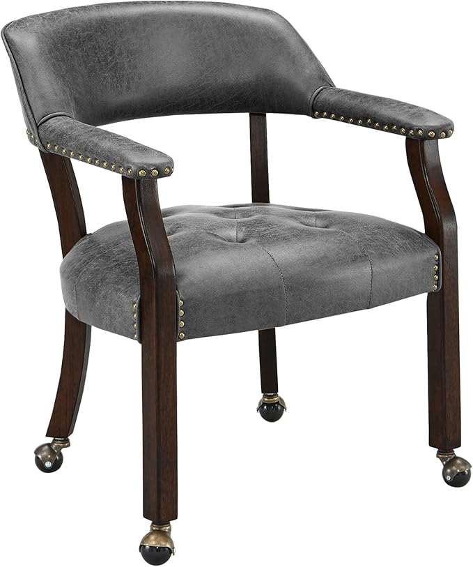 MODERION Solid Wood Boss Caption's Chairs,Dinning Chairs with Wheels and Arms, Office Desk Chairs, Classic Swivel Accent Chairs with Upholstered,Dinner Chairs,31.5”H for Living Room Gray SY318GY