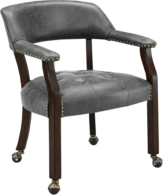 MODERION Solid Wood Boss Caption's Chairs,Dinning Chairs with Wheels and Arms, Office Desk Chairs, Classic Swivel Accent Chairs with Upholstered,Dinner Chairs,31.5”H for Living Room Gray SY318GY
