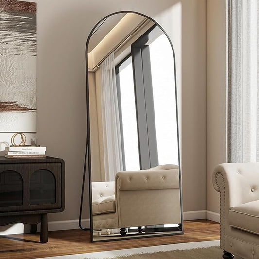 24 x 65 inch Arched Full Length Mirror, Black Arch Floor Mirror Full Length with Stand, Full Body Standing Mirror for Living Room, Bedroom, Hanging or Leaning Against The Wall