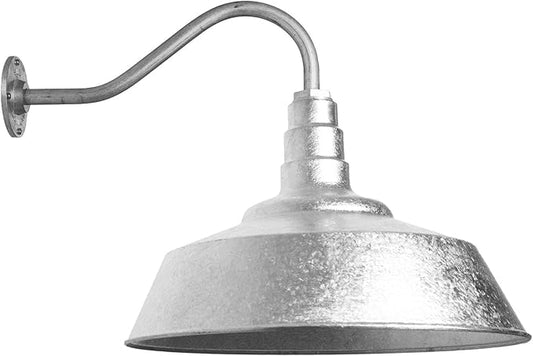 Steel Lighting Co. Redondo Barn Light | Outdoor Wall Mounted | 20 inch Dome | 16 inch Gooseneck | Large Farmhouse Warehouse Light Made in America | Galvanized Exterior/Galvanized Interior