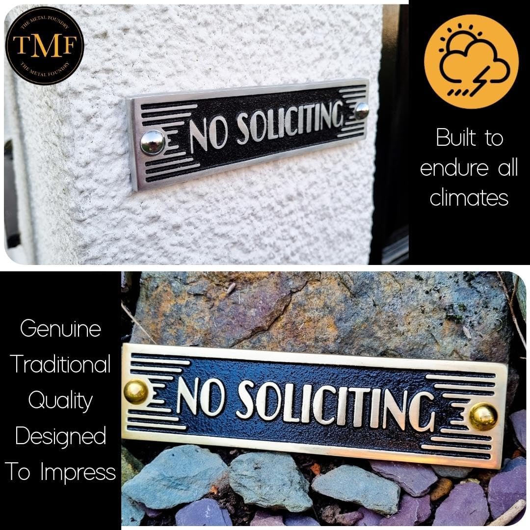 The Metal Foundry No Soliciting Metal Door Sign. Art Deco Style Home Décor Accessories Door Or Wall Aluminium Plaque. Handmade In England.