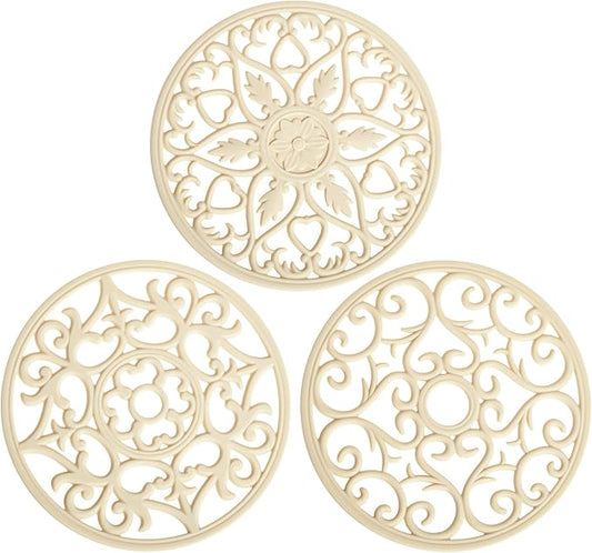 Smitchraft Silicone Trivets for Hot Dishes, Pots & Pans, Multi-Use Hot Pads Kitchen Quartz Countertops, Pot Holders Trivet Mat, Non-Stick Carved Heat Resistant Mats for Counter & Table, Set 3 Biege