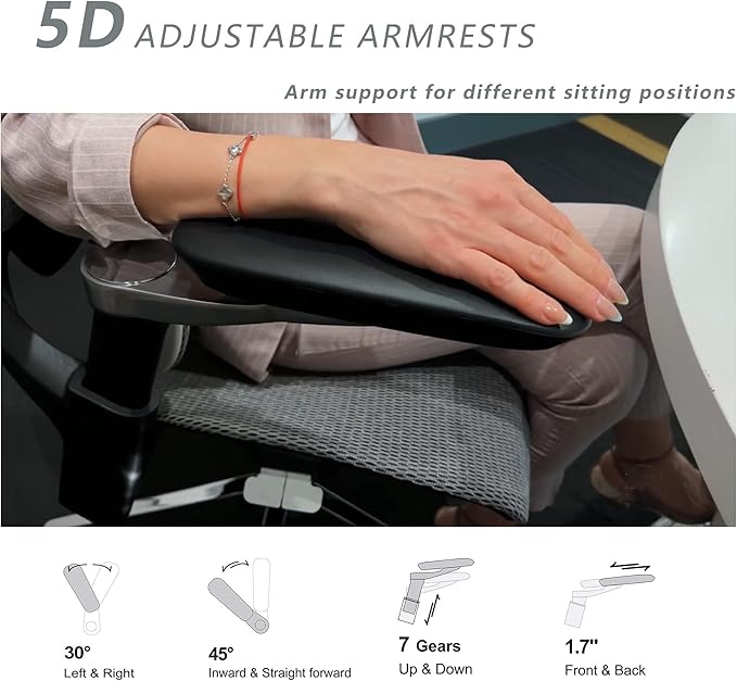 Ergonomic Office Chair, Big and Tall Mesh Home Office Desk Chair with Adjustable Lumbar Support, Gaming Chair with Headrest, 5D Armrest,90-130°Tilt, BIFMA Certified, Model Zen (Grey)