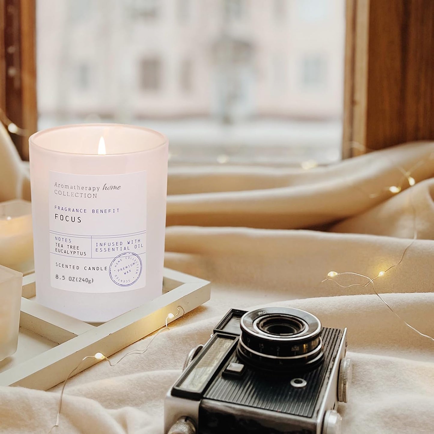 Eucalyptus Candle, Eucalyptus & Tea Tree Scented Candles,Soy Wax White Candles for Home Scented,Candle Gift for Women Men,8.5oz