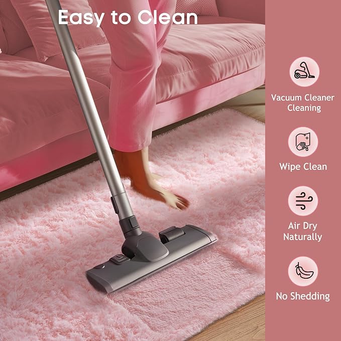 Ophanie Pink Runner Rug for Hallway, 2x6 Bedroom Bedside Living Room Rugs, Non Slip Fluffy Soft Shaggy Carpet for Kids Girls Boys Dorm Nursery Home Decor Aesthetic