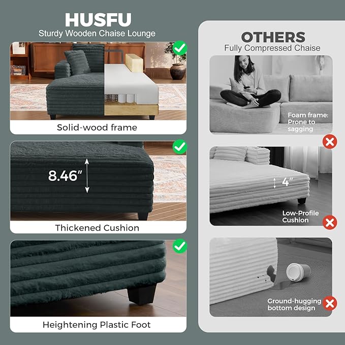 HUSFU Chaise Lounge Chair Indoor, 60'' Oversized Sleeper Sofa, Chaise Lounge Reading Chairs for w/Cup Holder and USB&Type C Port, Plush Faux Fur Cloud Sofas Couches for Living Room, Grey Blue, 2PCS