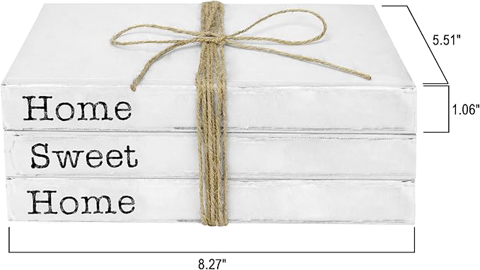 TenXVI Designs Home Sweet Home Sign Decorative Books - Set of 3 White Rustic Blank Books with Real Pages for Coffee Table Decor, Entryway Table Home Decor, Blank Books