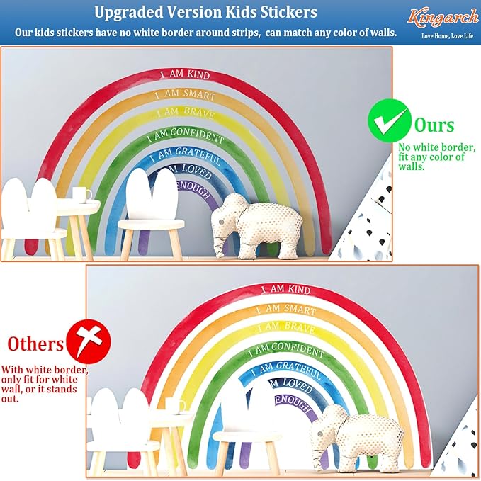 Large Colorful Rainbow Wall Decals, Insparational Peel and Stick Fabric Nursery Wall Decor, Removable Home Room Wall Decor Murals Stickers for Kids Girls Toddler Bedroom Living Room Playroom