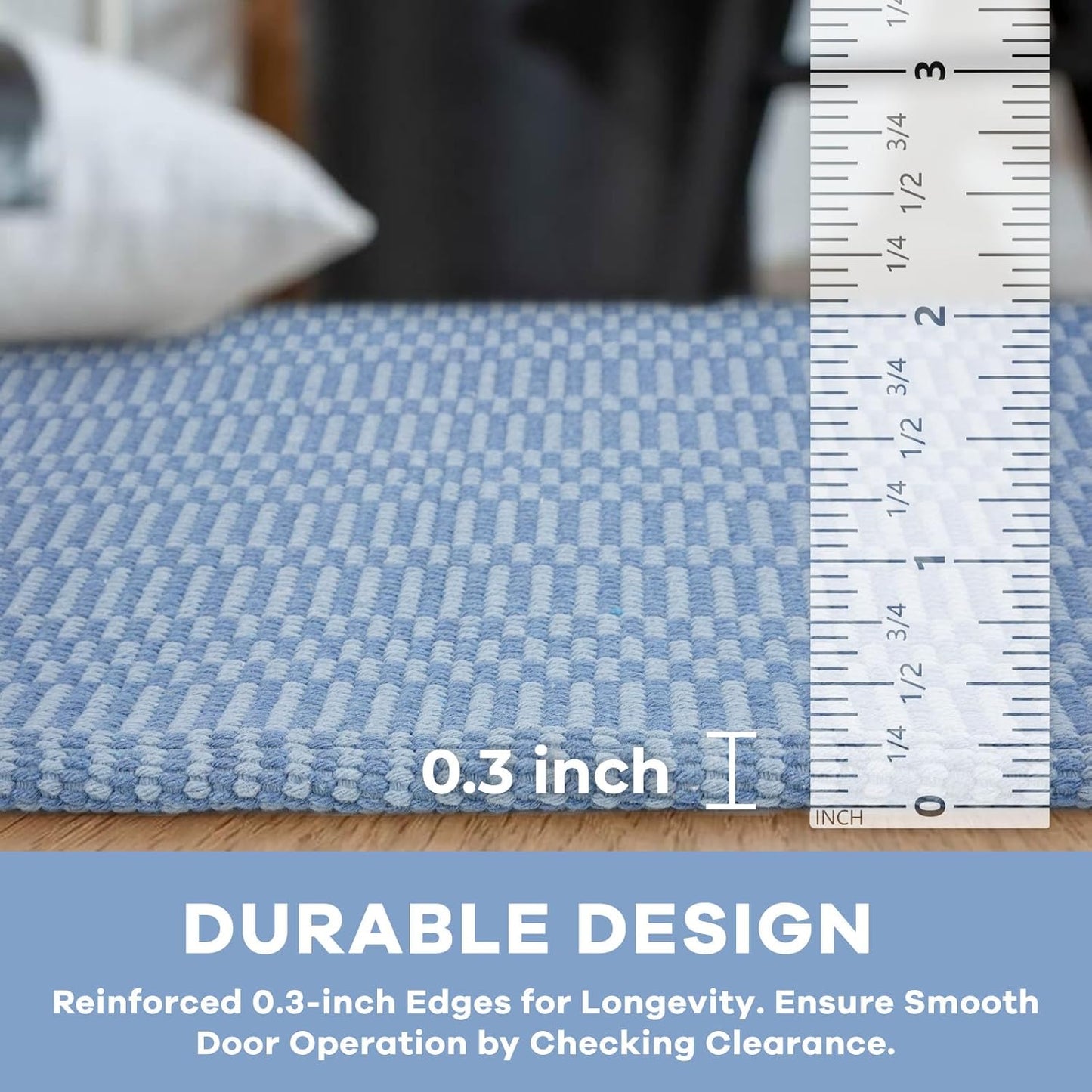 KOZYFLY Washable Area Rug 2x3 Ft Small Entryway Rug Indoor Door Mat Throw Rugs with Rubber Backing, Braided Cotton Floor Carpet for Front Entrance Bathroom Kitchen Foyer, Blue