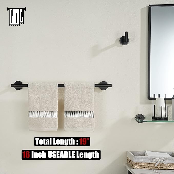 JQK Towel Bar Oil Rubbed Bronze, 19 Inch 304 Stainless Steel Thicken 0.8mm Towel Rack Bathroom, ORB Towel Holder Wall Mount, Useable Length 16 Inch TB110L16-ORB