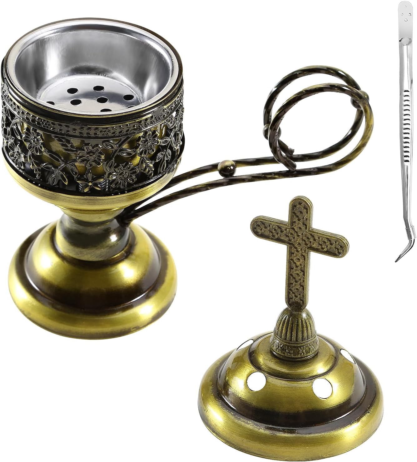 Yawlsow Incense Burner, Frankincense Charcoal Incense Stand, Bakhoor Incense Burner Holder, Ideal for Aromatherapy, Yoga and Spa, Home and Christian Church Censer, (Bronze)