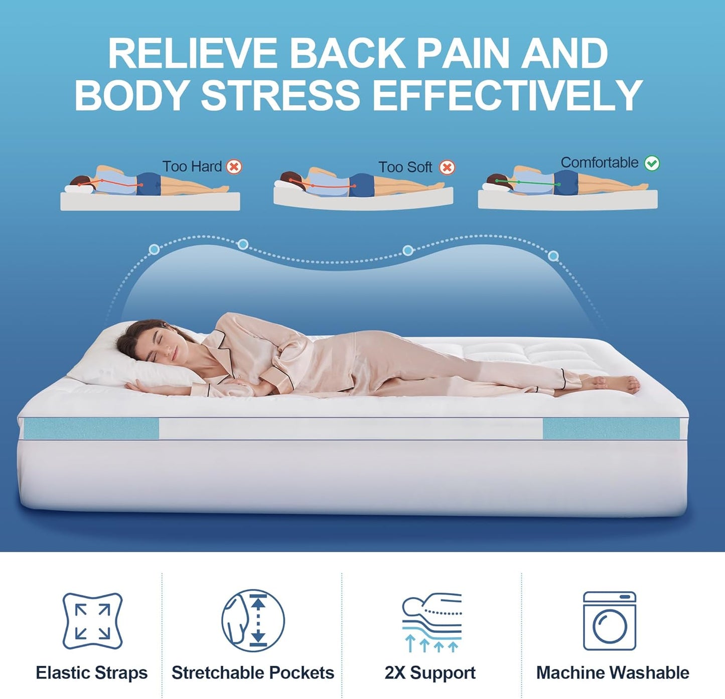 King Memory Foam Mattress Topper, 4 Inch Gel Cooling Mattress Pad with Pillow Top Mattress Topper King Size Cover, 8-21" Deep Pocket and Support for Back Pain (White)