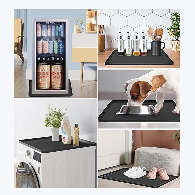 Mini Fridge Mat, 24x24 Inch Silicone Protective Drip Tray with Raised Edge - Leak Proof Floor Guard for Water Dispenser, Washer, Dryer, Pet Bowls - Easy Clean & Foldable
