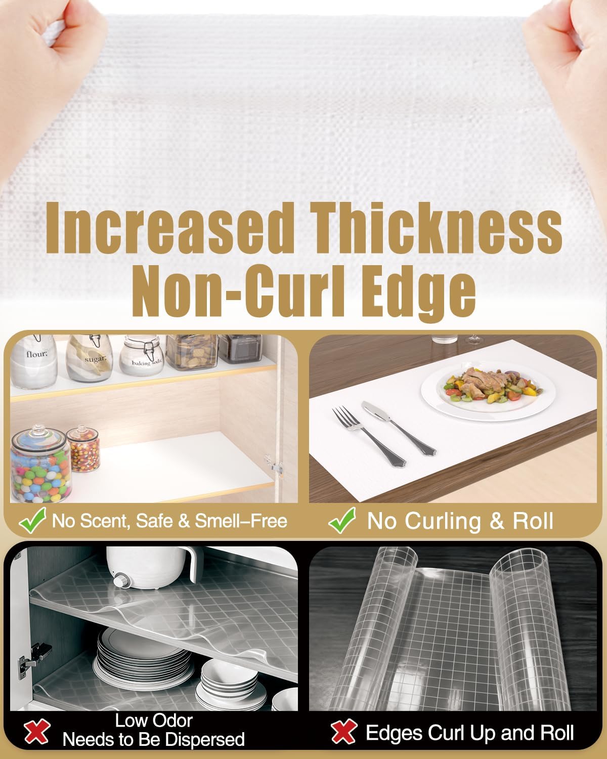 Drawer and Shelf Liner, Non-Adhesive Kitchen Cabinet Liners, Non Slip Shelf Paper Waterproof Washable Thickened for Dresser Pantry Shelve Bathroom Protector