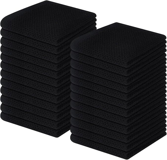 Homaxy 100% Cotton Waffle Weave Kitchen Dish Cloths, Ultra Soft Absorbent Quick Drying Dish Towels, 12 x 12 Inches, 24-Pack, Black